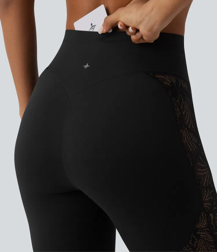 Halara UltraSculpt High Waisted Tummy Control Contrast Lace Yoga 7/8 Leggings with Pocket