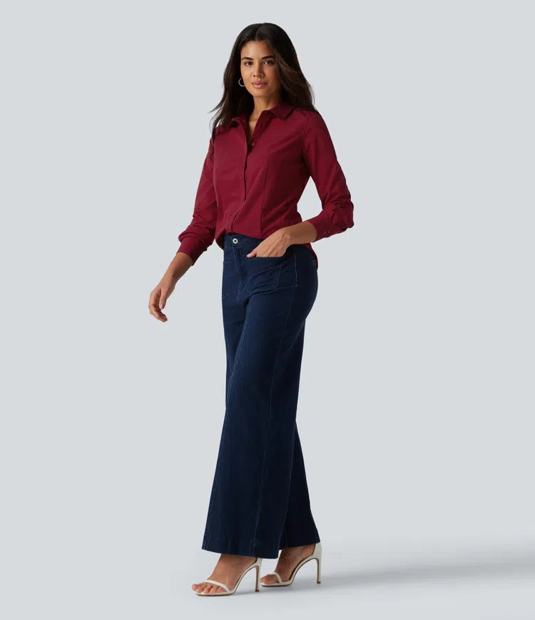Long Sleeve Curved Hem Work Shirt