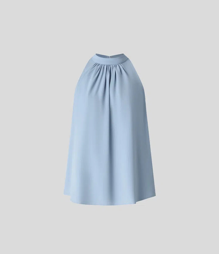 Keyhole Back Halter Sleeveless Curved Hem Work Blouse
