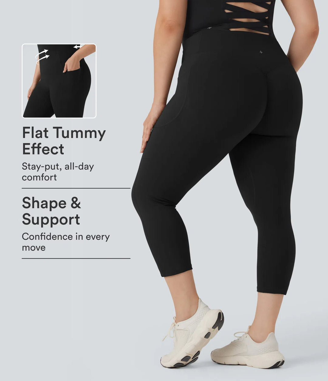 Plus Size Halara UltraSculpt High Waisted Scrunch Butt Lifting Tummy Control Capri Training Leggings with Pockets