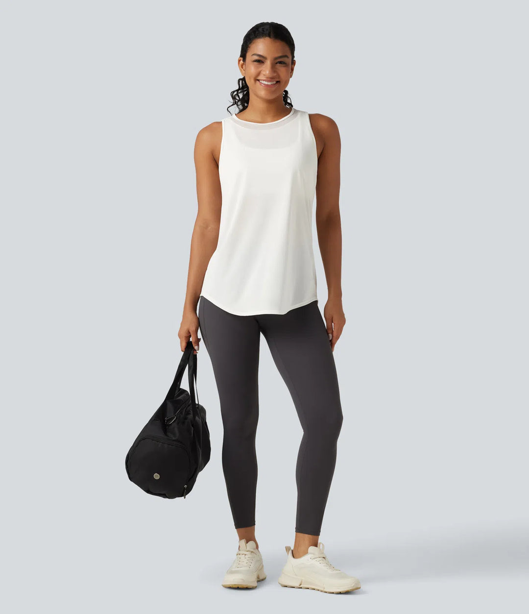 Contrast Mesh Curved Hem Running Tank Top-Longer Length