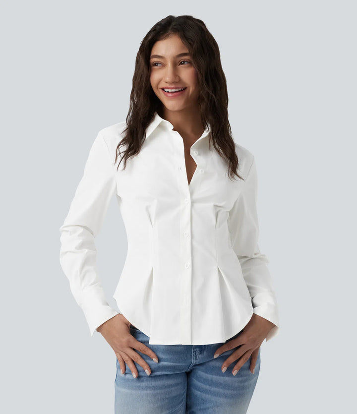Long Sleeve Curved Hem Casual Shirt