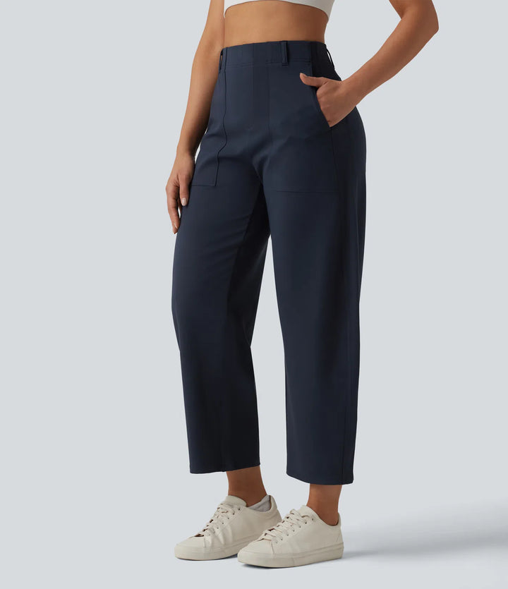 DayStretch High Waisted Barrel Leg Casual Pants with Pockets