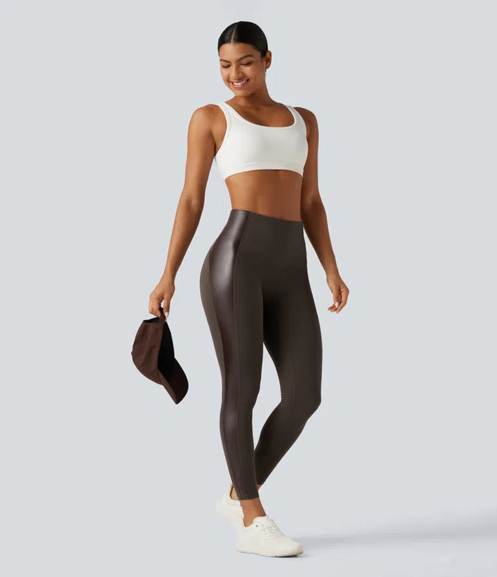 Halara UltraSculpt High Waisted Stretchy PU Tummy Control Yoga Leggings with Pocket