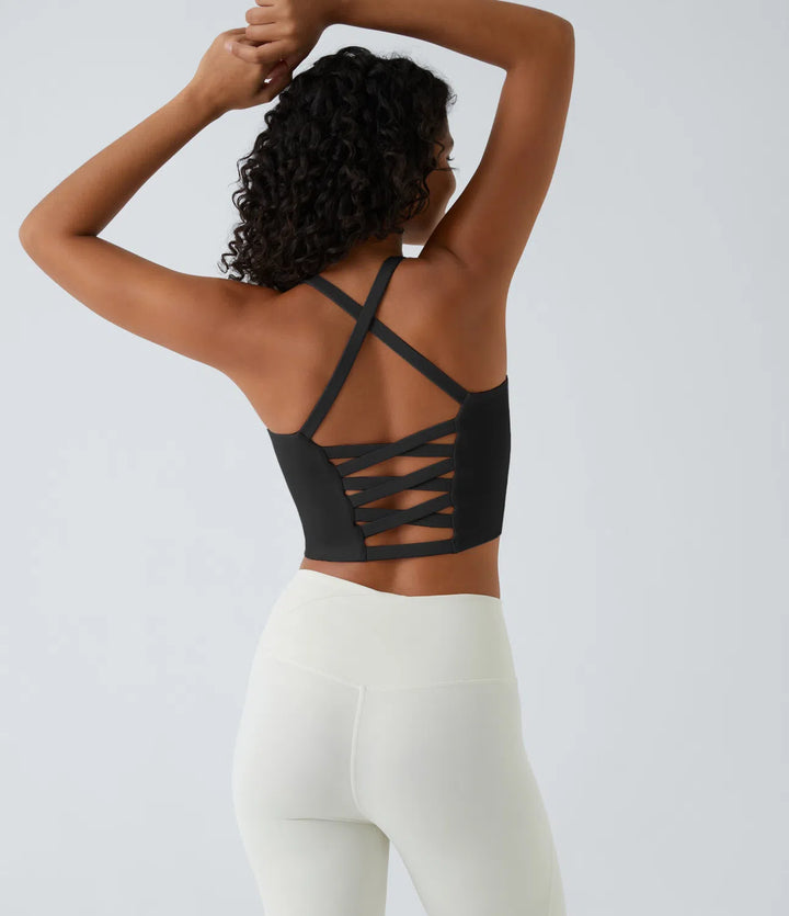 Crisscross Backless Built-in Bra Cropped Running Tank Top A-D Cups