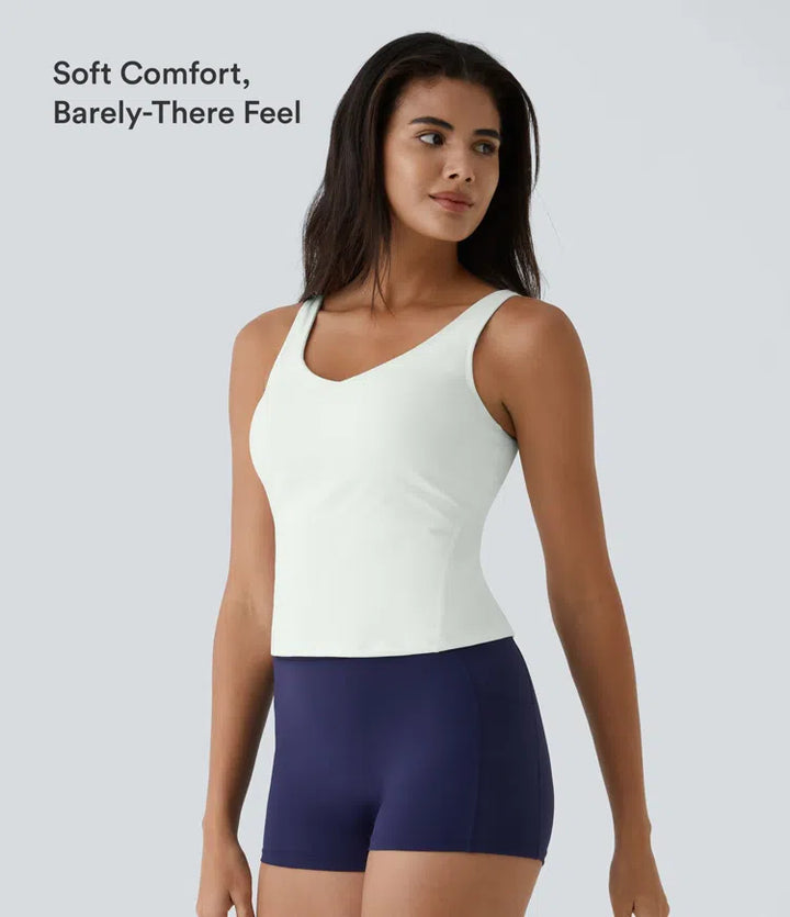 SoftlyZero Plush Padded V Neck Plain Tank Top