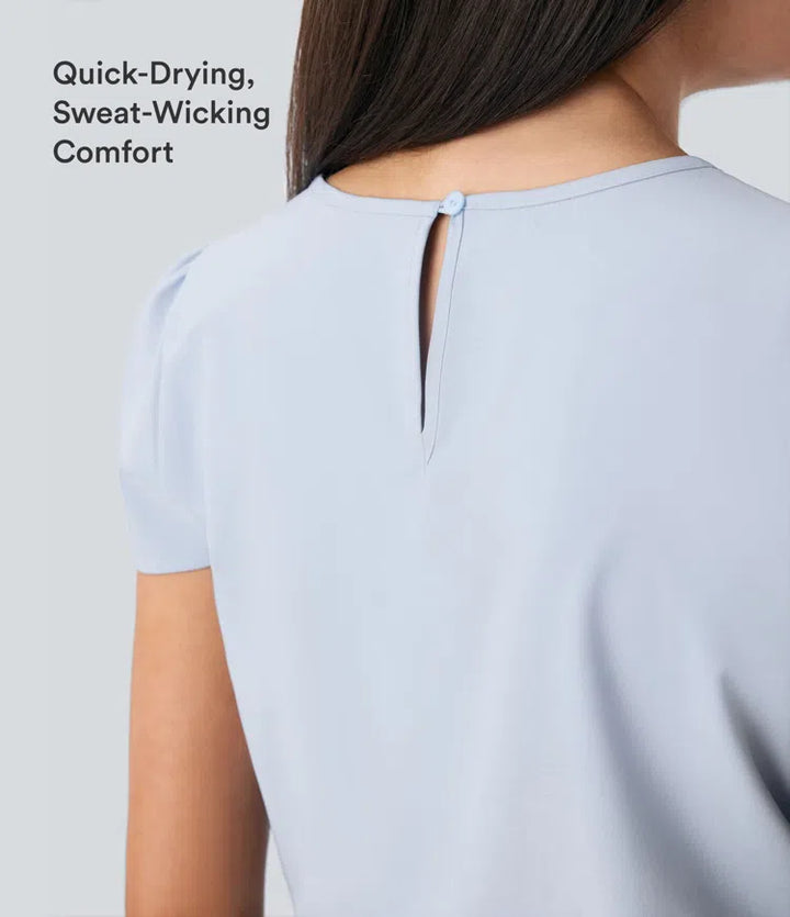 Breezeful Round Neck Short Sleeve Keyhole Back Quick Dry Work Top