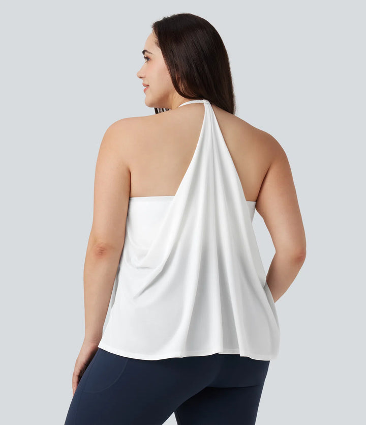 Plus Size SoftlyZero Airy Halter Draped InstantCool Yoga Sports Top