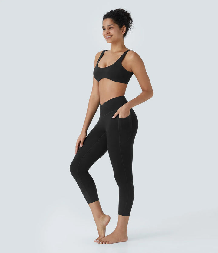 SoftlyZero High Waisted Crossover Pocket Capri Yoga Leggings