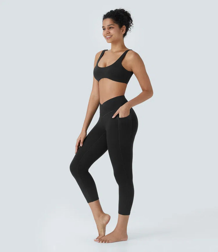 SoftlyZero High Waisted Crossover Pocket Capri Yoga Leggings