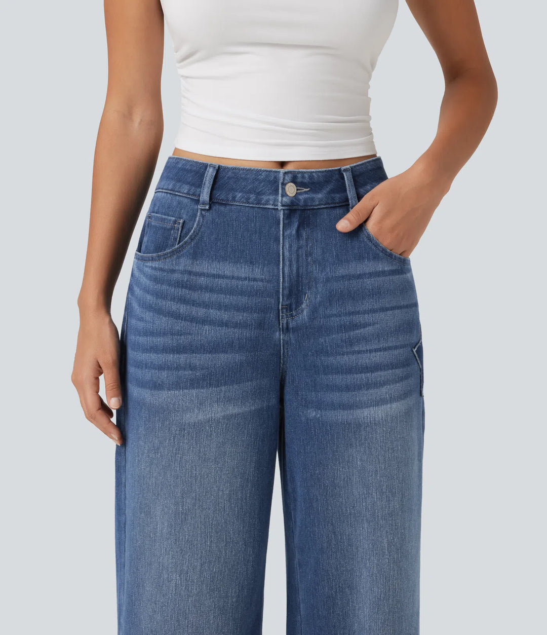 Halara Flex High Waisted Baggy Embroidery Casual Jeans with Pockets