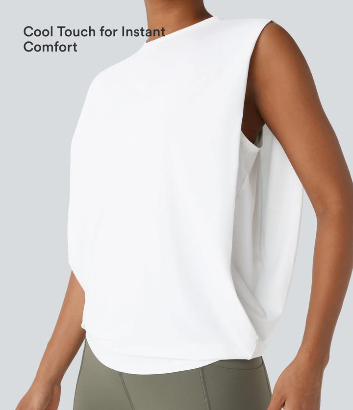 Round Neck Ruched Cool Touch Yoga Tank Top-UPF50+