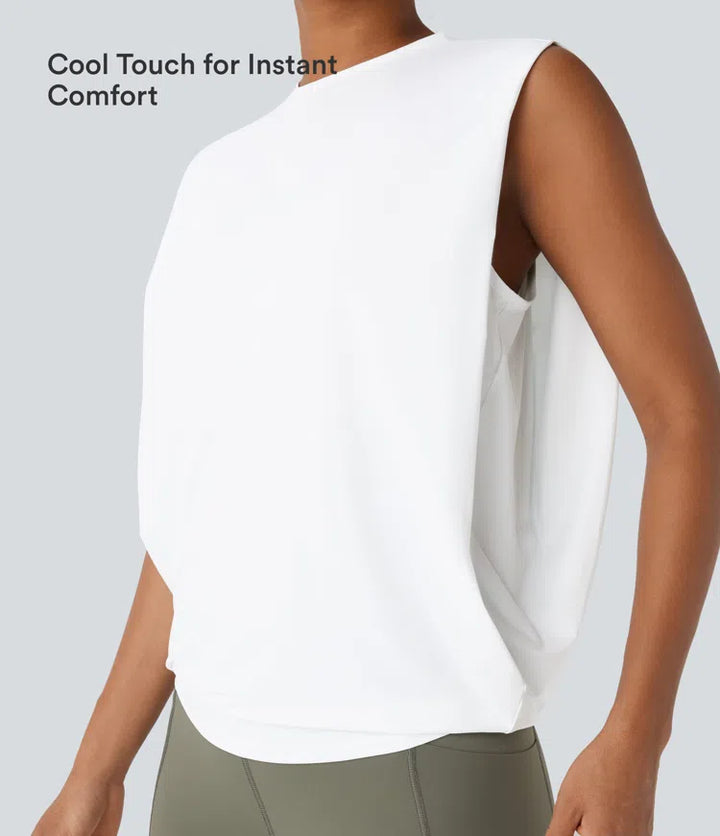 Round Neck Ruched Cool Touch Yoga Tank Top-UPF50+