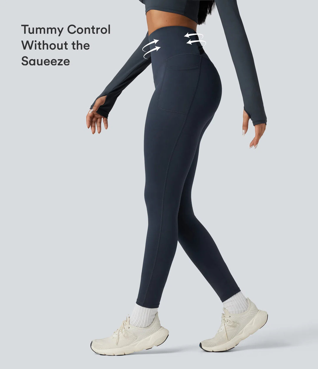 Halara Ultrasculpt Heat High Waisted Tummy Control Crossover Back Fleece Running Leggings with Pockets
