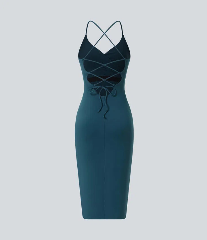 SoftlyZero Airy Crossover Ruched Lace Up Bodycon InstantCool Dress