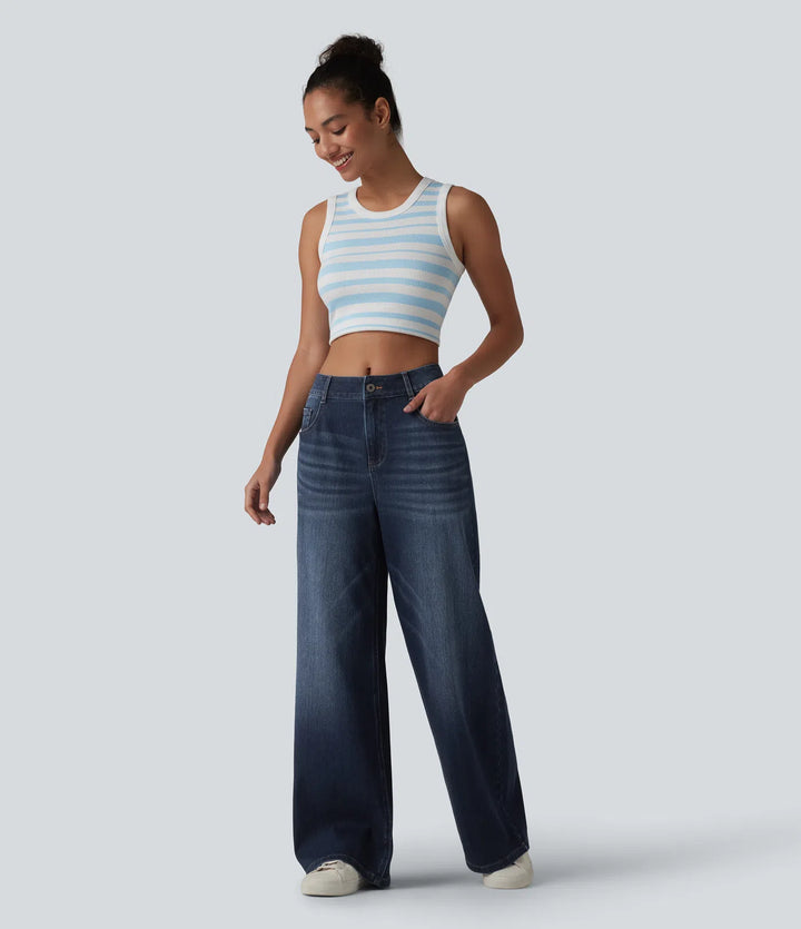 Halara Flex Mid Rise Washed Baggy Wide Leg Casual Jeans with Pockets
