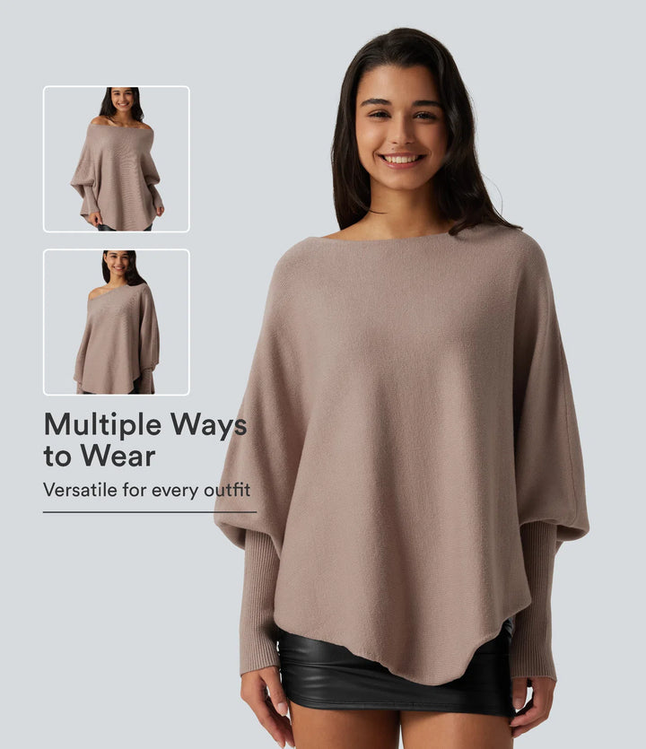 Batwing Long Sleeve Asymmetric Hem Casual Sweater