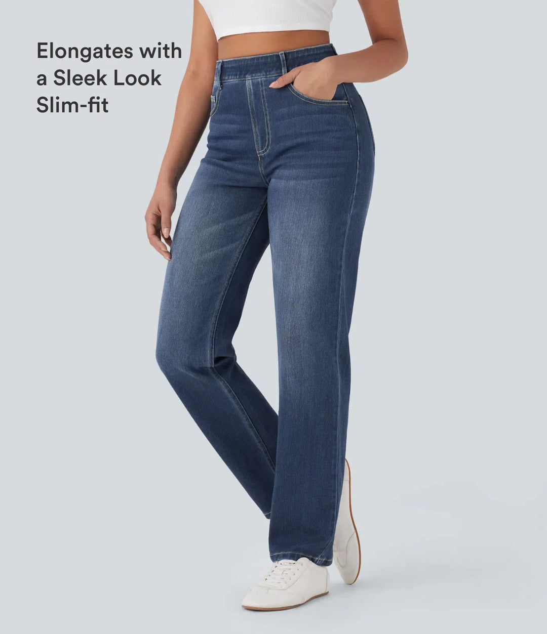 Halara Flex High Waisted Tummy Control Pockets Straight Leg Washed Casual Jeans