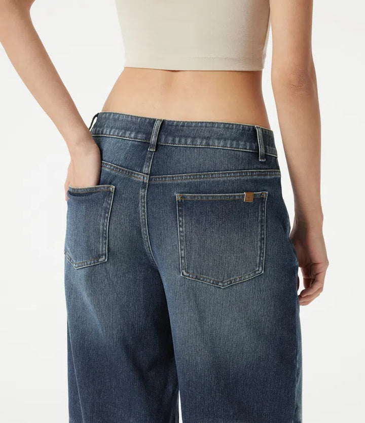 Halara Flex Asymmetric Low Rise Baggy Washed Casual Jeans with Pockets