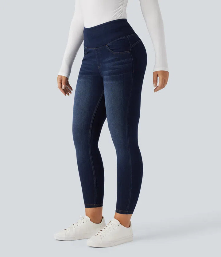 Halara Flex High Waisted Tummy Control Butt Lifting Denim Casual Leggings with Pockets