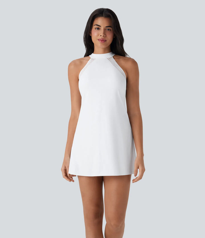SoftlyZero Airy Tie Back 2-in-1 InstantCool Mini Yoga Active Dress with Pocket