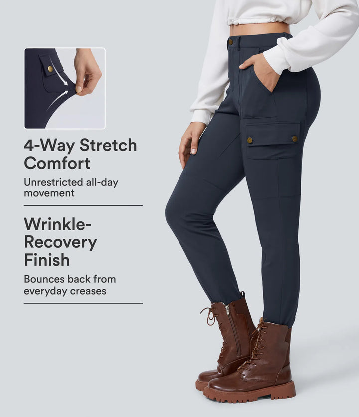 DayStretch High Waisted Zipper Pockets Solid Skinny Cargo Pants