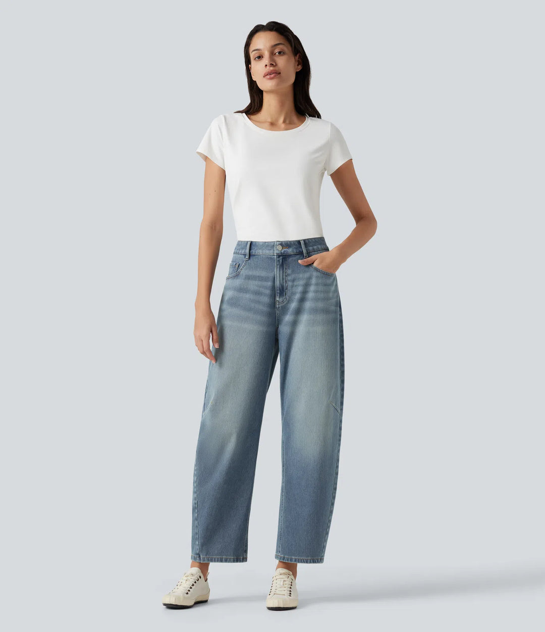 Halara Flex High-waisted Casual Barrel Leg Jeans with Pockets