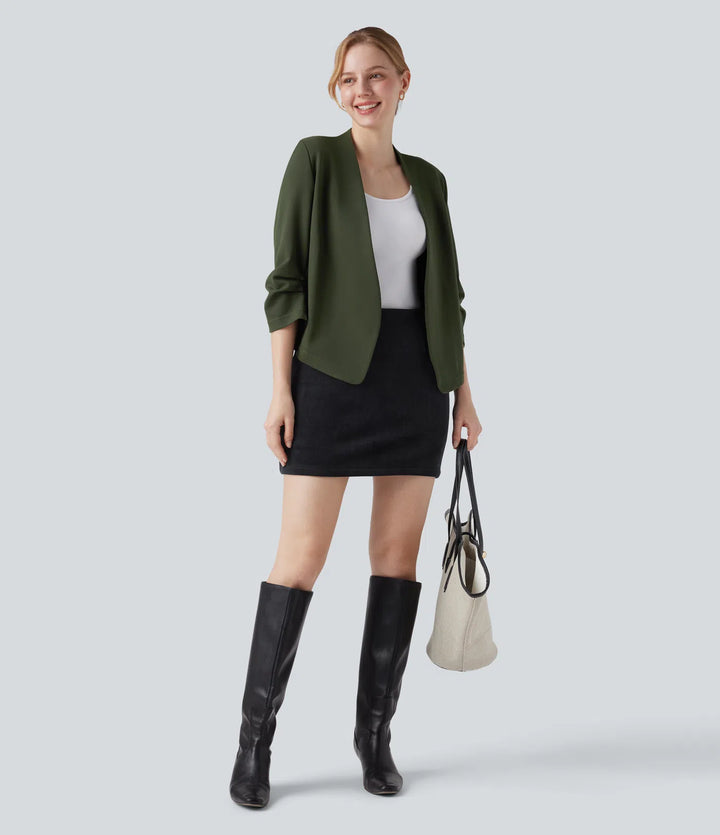 Wear-Resistant V-neck 3/4 Sleeve Ponte Roma Work Blazer