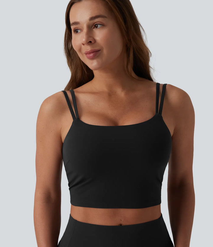 Halara UltraSculpt Double Straps Twisted Backless Cropped Built-in Bra Yoga Tank Top DD-F Cups