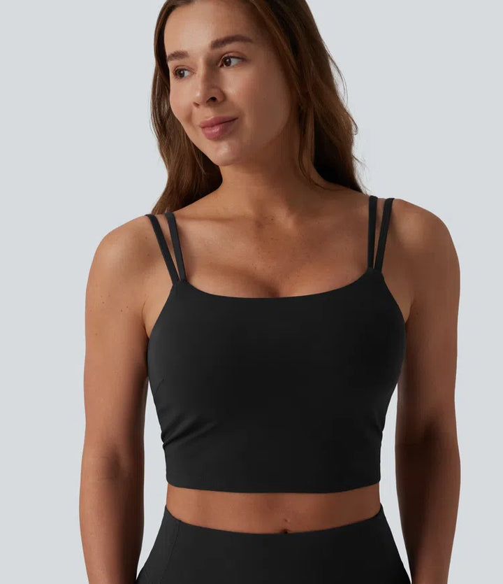 Halara UltraSculpt Double Straps Twisted Backless Cropped Built-in Bra Yoga Tank Top DD-F Cups
