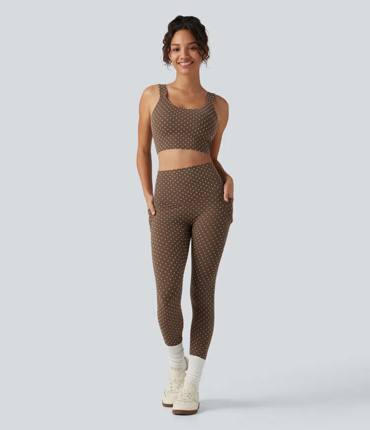 Halara UltraSculpt Flocked High Waisted Tummy Control Polka Dot Workout Leggings with Pockets
