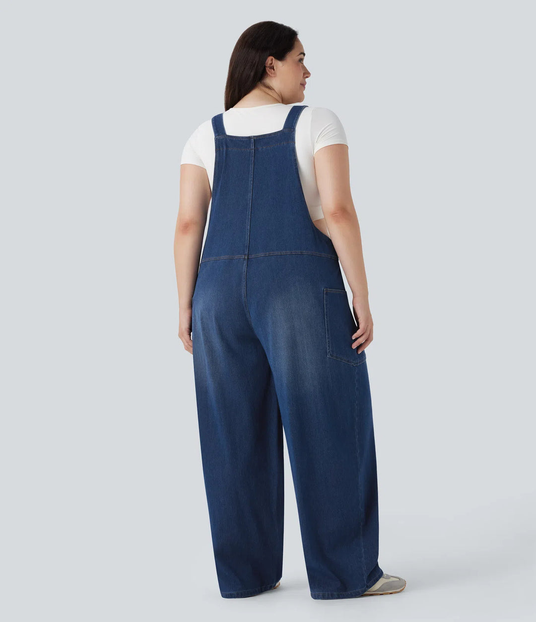 Halara Flex V Neck Washed Denim Casual Plus Size Overalls with Pockets