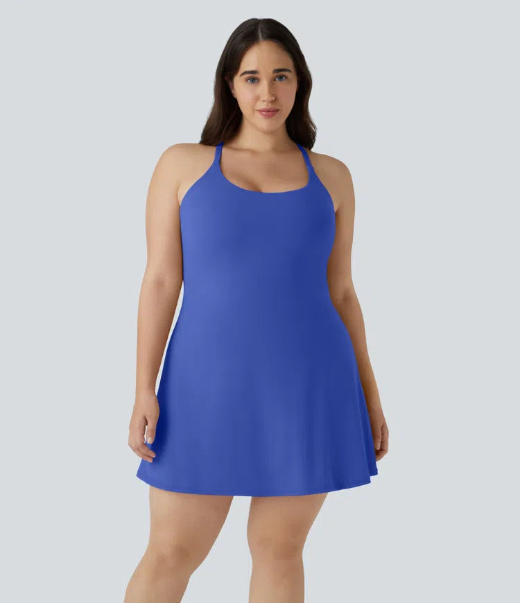 Everyday SoftlyZero Plush Backless 2-in-1 Flare Workout Plus Size Dress-Wannabe-Easy Peezy