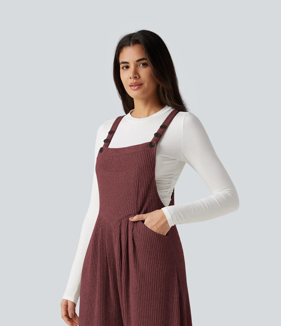 Ribbed Knit Casual Overalls with Pockets