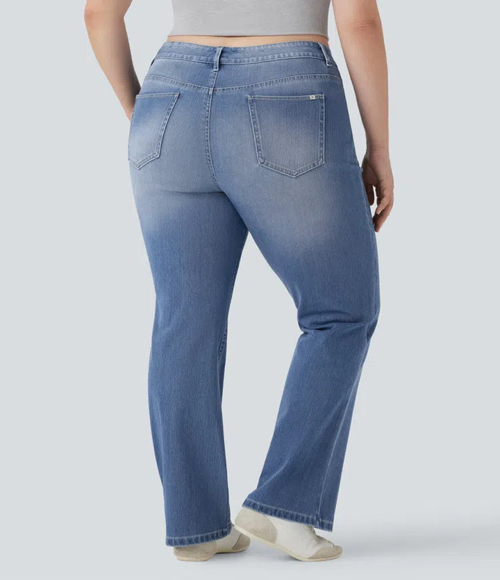 Plus Size Halara Flex High Waisted Washed Casual Bootcut Jeans with Pockets
