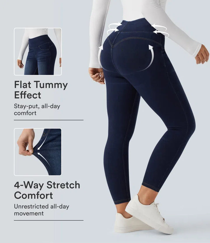 Halara Flex High Waisted Tummy Control Butt Lifting Denim Casual Leggings with Pockets