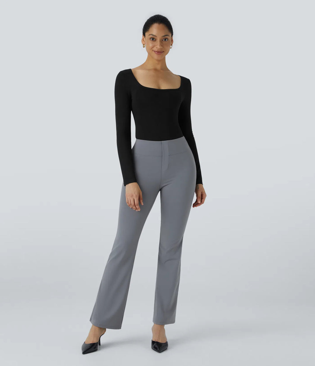 U Neck Long Sleeve Snap Skinny Work Bodysuit