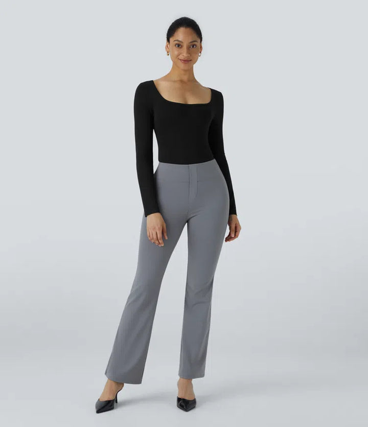 U Neck Long Sleeve Snap Skinny Work Bodysuit