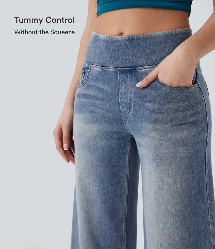 Halara Flex Mid Rise Tummy Control Casual Baggy Jeans with Pockets