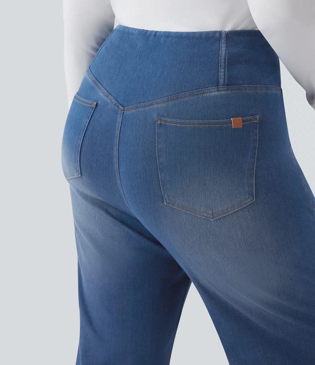Halara Flex Crossover High Waisted Tummy Control Casual Straight Leg Plus Size Jeans with Pockets