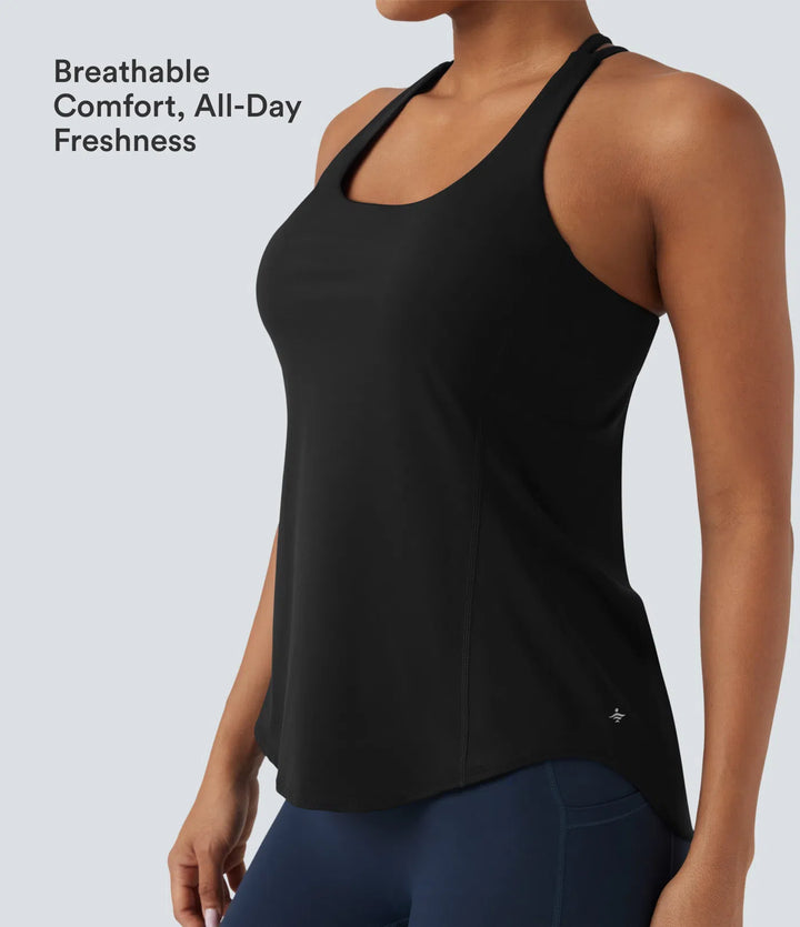 Halara UltraSculpt Round Neck Crisscross Back Running Tank Tops DD-F Cups