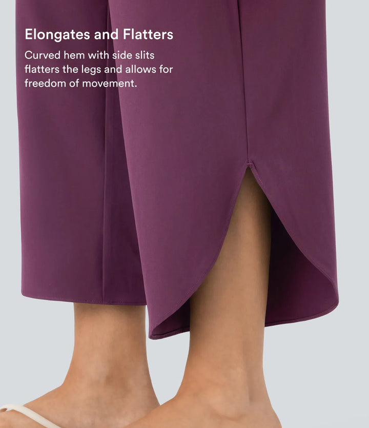 Breezeful High Waisted Tummy Control Split Hem Quick Dry Resort Pants with Pockets
