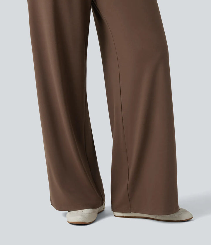 Boat Neck Sleeveless Ruched Wide Leg Casual Jumpsuit with Pockets-Easy Peezy Edition