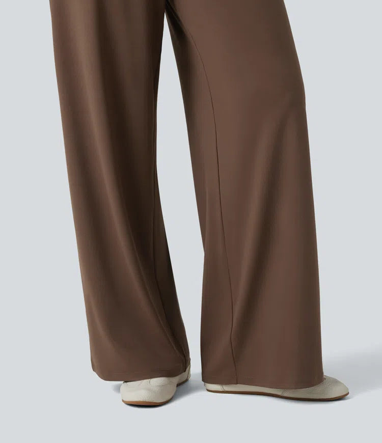 Boat Neck Sleeveless Ruched Wide Leg Casual Jumpsuit with Pockets-Easy Peezy Edition
