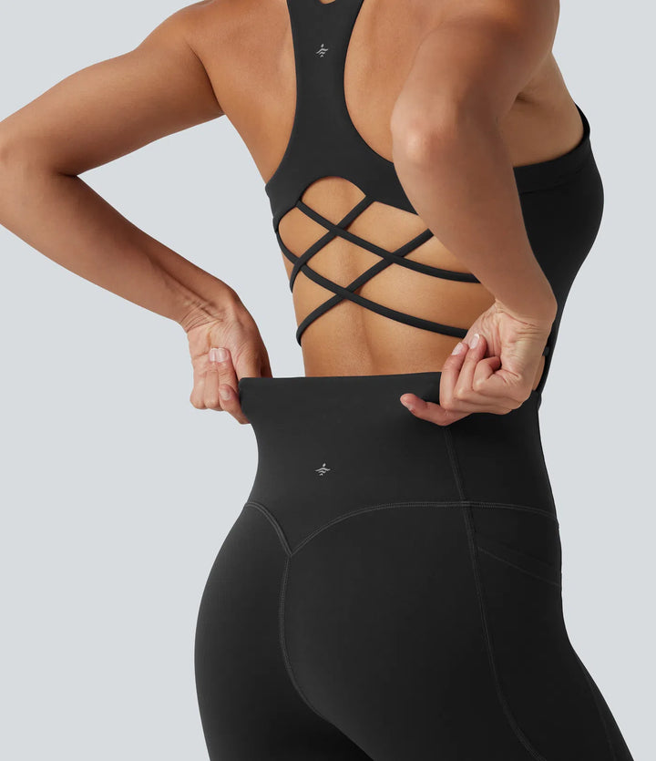 Halara UltraSculpt Built-in Bra Tummy Control Workout Jumpsuit with Pockets-Easy Peezy Edition