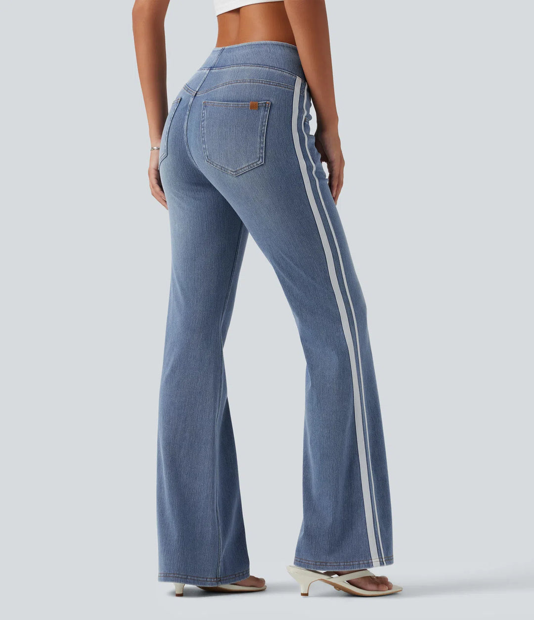 Halara Flex High Waisted Stripe Flare Washed Casual Jeans with Pockets