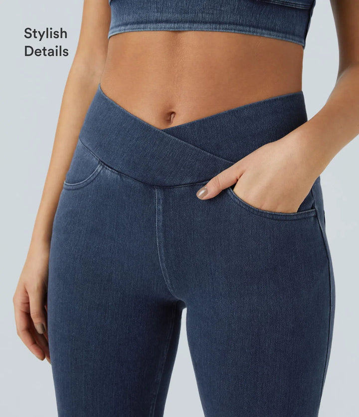 Halara Flex High Waisted Crossover Pockets Denim Work Leggings