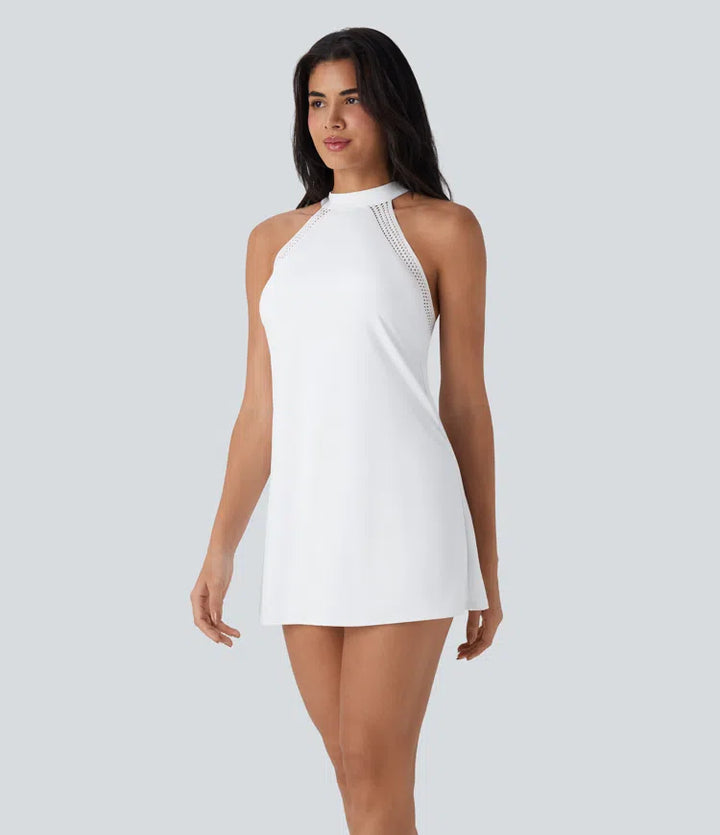 SoftlyZero Airy Tie Back 2-in-1 InstantCool Mini Yoga Active Dress with Pocket