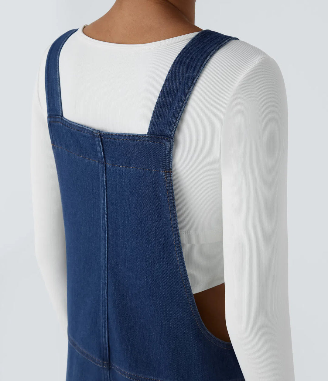 Halara Flex V Neck Pocket Washed Denim Casual Overalls
