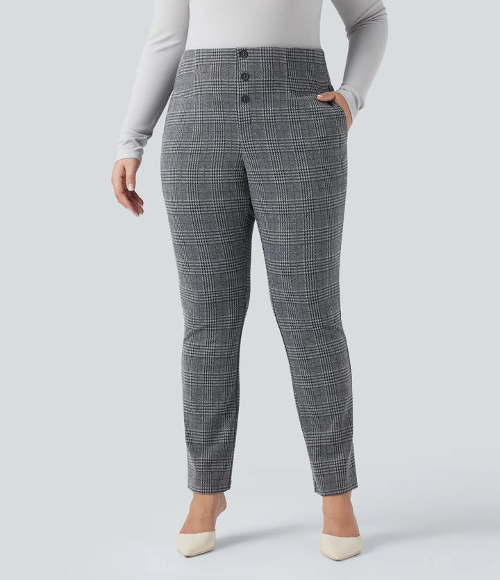 Halara Flex High Waisted Houndstooth Plaid Skinny Work Plus Size Pants with Pockets